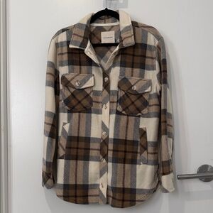 Thread & Supply Fleece Plaid Button Down Shirt - Brown and Cream